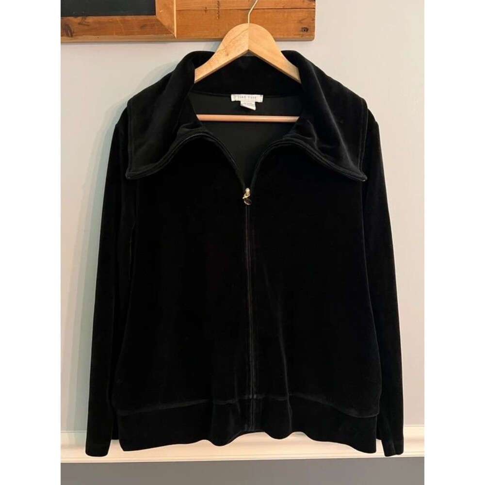 Vintage Joan Vass Black Velour Zip Jacket Size 3 XL 90s Y2K